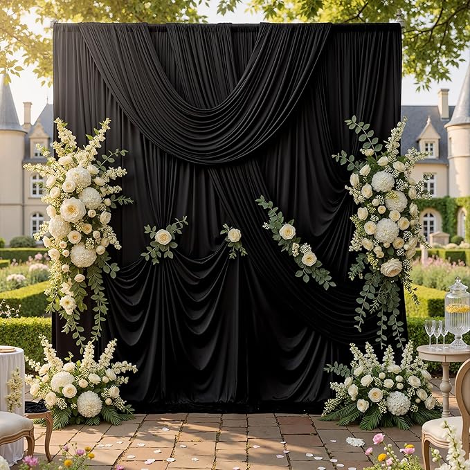 30ftx10ft Wrinkle Free Black Backdrop Curtain for Parties, 6 Panels 5x10ft Silky Polyester Photo Backdrop Drapes Back Drop Cloth Drapery for Wedding Birthday Photography Background - Image 3