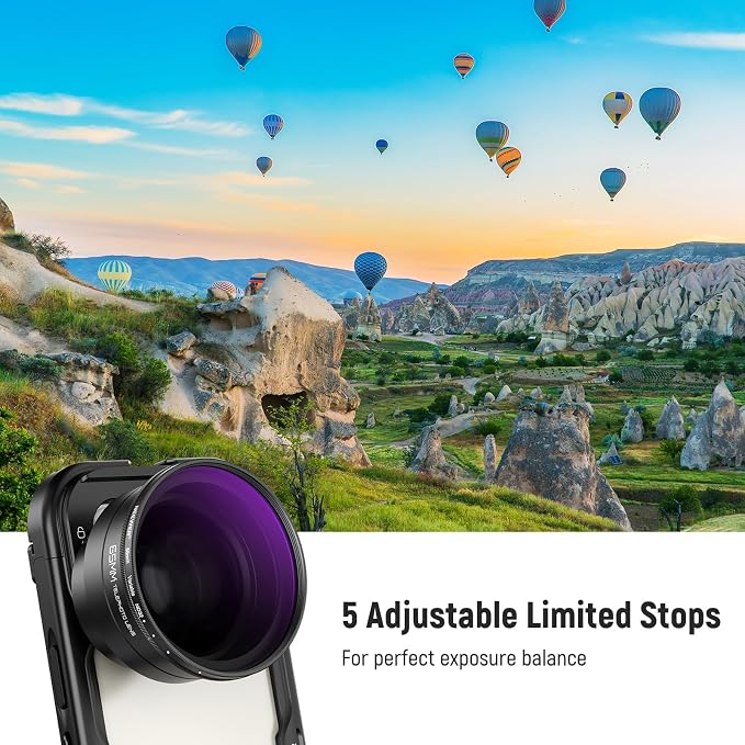 NEEWER 58mm Variable ND Filter with 62mm Lens Hood, ND2-32 Adjustable Neutral Density Filter Compatible with iPhone Android Samsung NEEWER 65mm Telephoto Phone Lens - Image 3