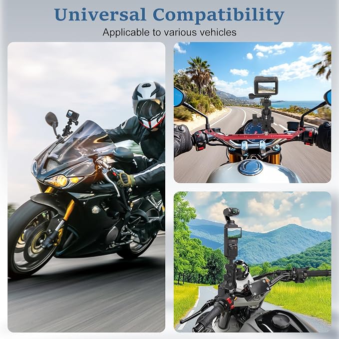 Camera Mount with 360°Dual Ball Head, Motorcycle Handlebar Mounting Bundle Kit for lnsta360 X5/X4/Gopr0 DJl Action 5/, 1/4"-20 & Tripod Adapter, Action Camera Mount Adapter for M10 Hole Base,75019 - Image 7