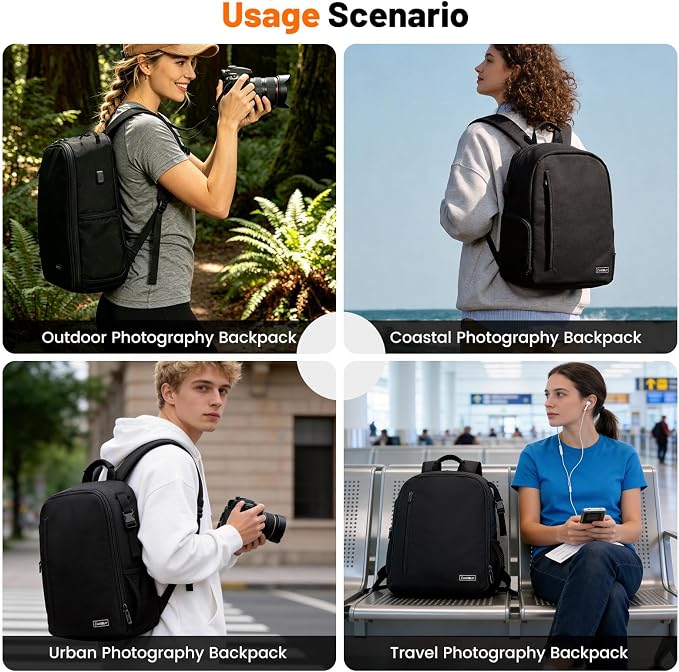 Cwatcun Professional Camera Backpack - Waterproof DSLR/SLR/Mirrorless Camera Case - Compatible with Sony, Canon, Nikon - Large Black - Image 8
