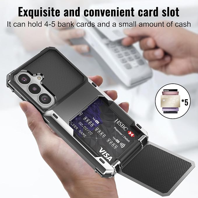 Foluu Wallet Case for Samsung Galaxy S26 with Card Holder, 5 Credit Hidden Card Slot Flip Cover Dual Layer Protective Hard PC Back & Soft TPU Bumper - Stylish Case for Galaxy S26 2026 (Gray) - Image 2