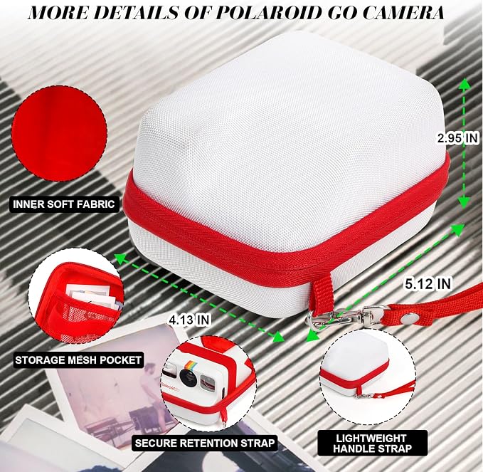 Camera Case for Polaroid Go/Go Gen2/3 Instant Print Camera, White | Hard Case for Polaroid Go, Travel Storage Bag, with 5 Go Magnetic Picture Frames, Handle Strap, Robust Protection, No Camera - Image 3