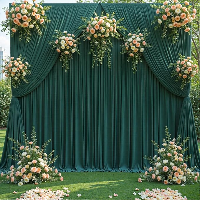 6 Panels Hunter Green Backdrop Curtains for Wedding Party Wrinkle Free Backdrops Curtain Drapes Fabric Decorations Photo Back Drop Cloth for Baby Shower Photography Stage Reception 30ft(W) x 12ft(H) - Image 3