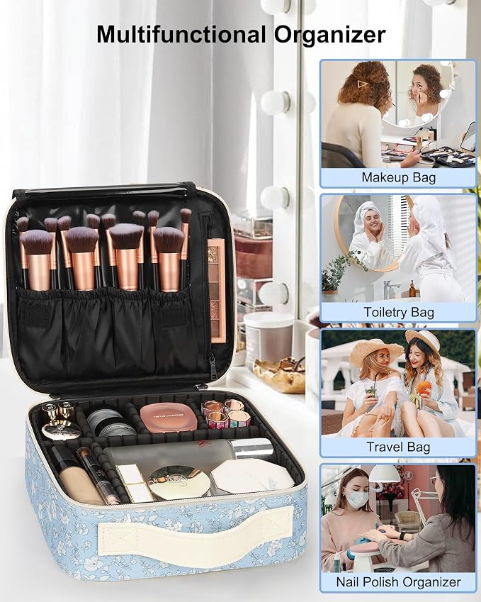 Relavel Travel Makeup Case, Professional Makeup Artist Makeup Bag, Portable Makeup Train Case Organizer with Adjustable Dividers, Cute Cosmetic Bags Birthday Gifts for Girls and Women - Image 6
