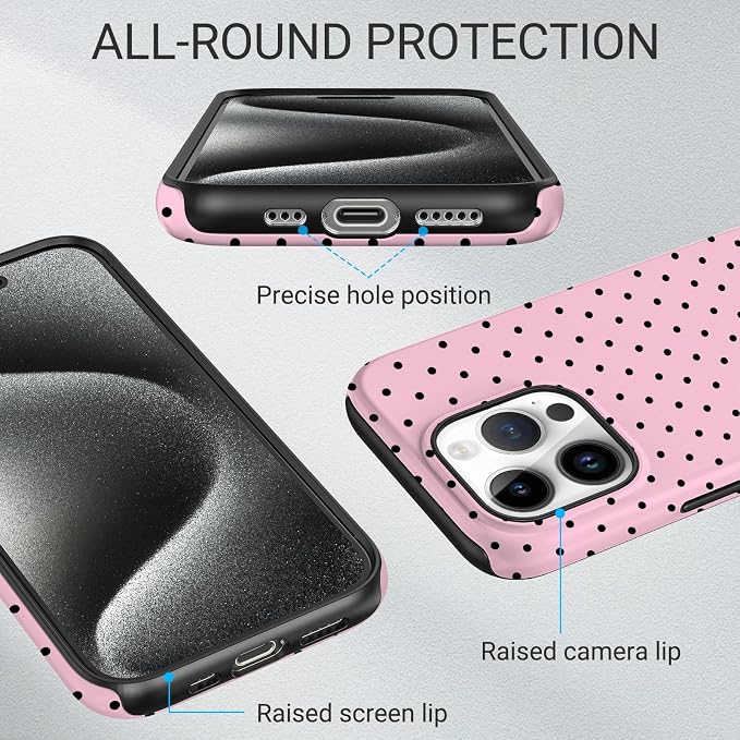 TPU Phone Case for iPhone 15 Pro, MagSafe Wireless Charging Compatible, Shockproof Slim Fit Protective Cover with Anti-Yellowing & Raised Camera Protection (Polka dot 4, iPhone 15 Pro) - Image 3