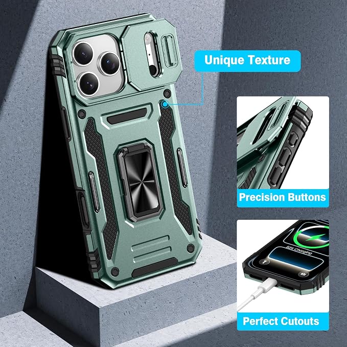 VEGO for iPhone 17 Pro Case with Privacy Screen Protector Light Green | Slide Camera Cover & Ring Kickstand Military Grade Heavy Duty Protection Cover for iPhone 17 Pro 5G 6.3 Inch - Light Green - Image 7