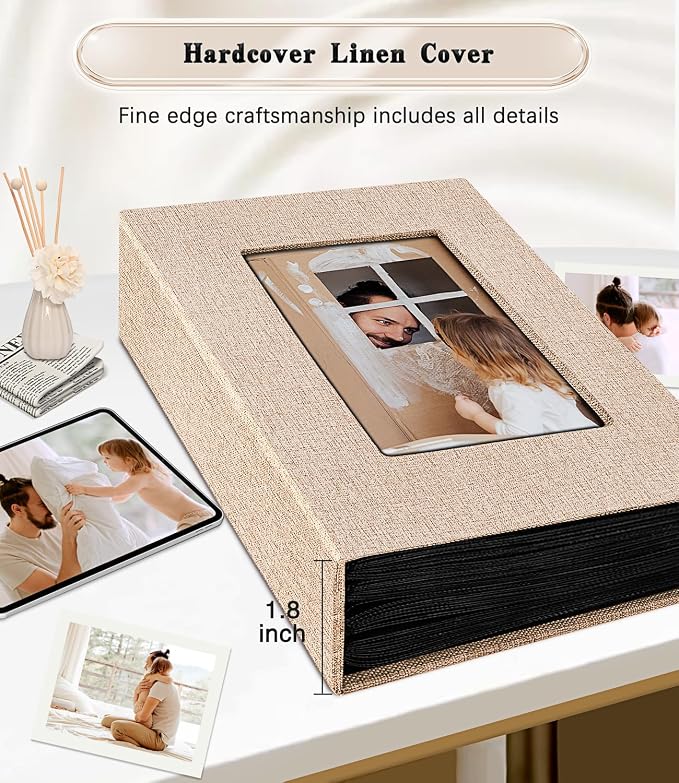 Ejblfe Photo Album 4x6,Linen Cover Slide-in Photo Album Book Can Holds 100 4x6 Photos with 50 Black Sheets for Family,Wedding,Baby and Holiday Pictures (Beige) - Image 5