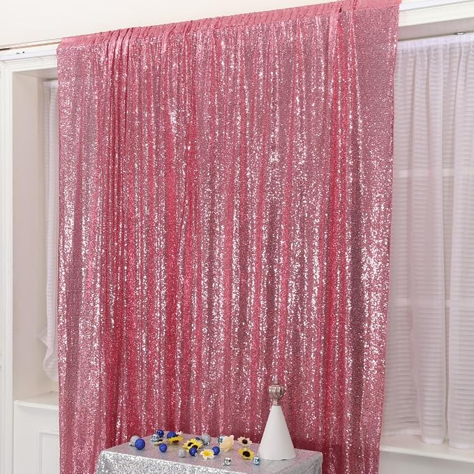 Poise3EHome Fuchsia Pink Sequin Backdrop, 6Ft x 8Ft Glitter Photography Background Curtains for Party Baby Shower Wedding Birthday Decoration - Image 2
