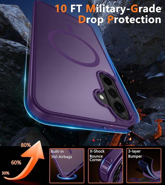 FNTCASE for Galaxy A26 5G Phone Case, Fit for Magsafe, Screen Protector | Translucent Matte, 14FT Military Grade Drop Protection, Slim Shockproof Protective, for Samsung A 26 4G Cover, Purple - Image 6