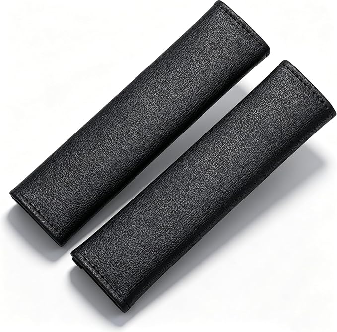 2Pcs Black Leather Seat Belt Covers Soft PU Leather Seat Belt Shoulder Pads, Comfortable Protector for Neck & Shoulder Relief, Universal Fit for Cars, Trucks, SUVs & Backpack Straps - Image 4