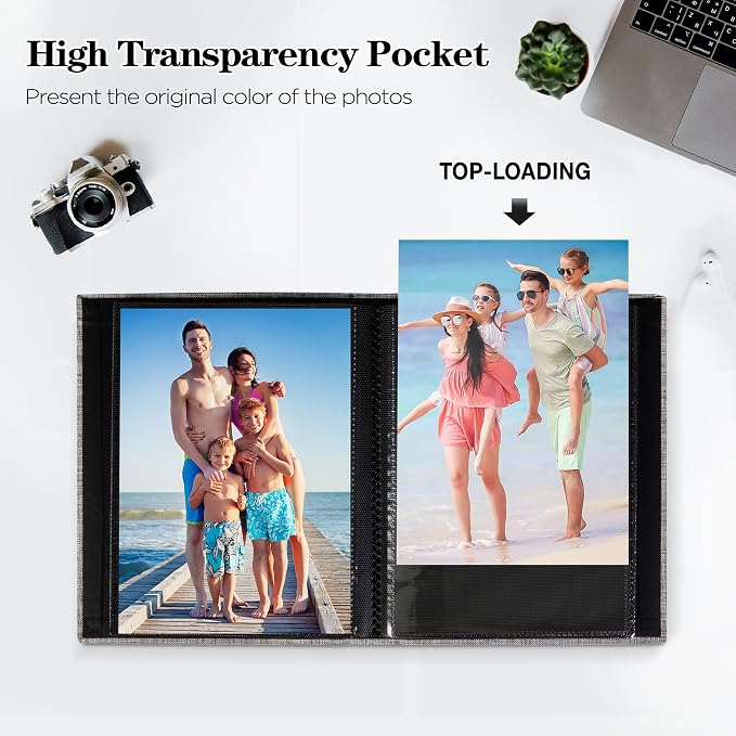 Mublalbum 2 Pack Small 4x6 Photo Album, 52 Pockets, Linen Cover,Black | Linen Cover, Portable Mini Picture Book, Holds 52 Vertical Pockets for Artwork Postcards, Picture Storage - Image 3