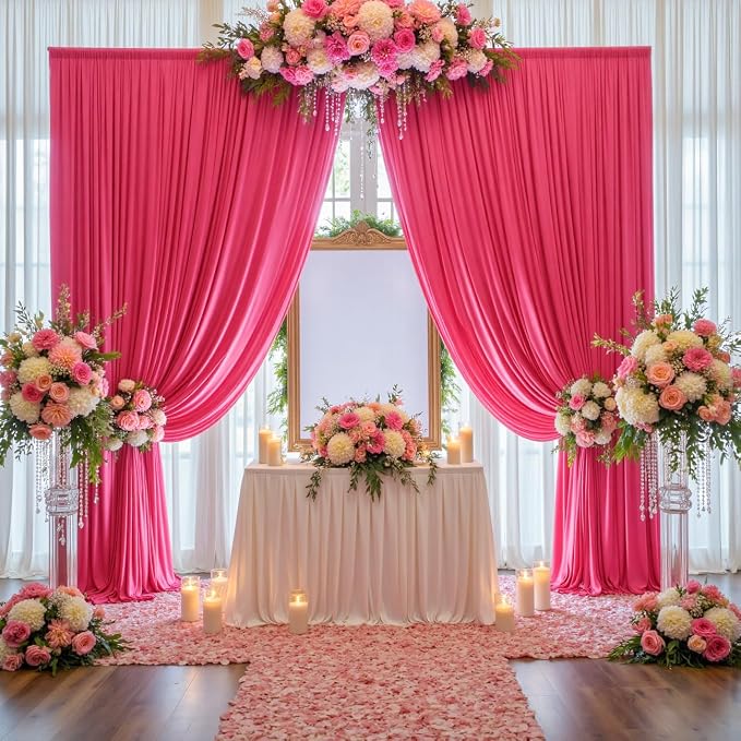 10 ft x 10 ft Wrinkle Free Hot Pink Backdrop Curtains for Parties, Polyester Fuchsia Photo Backdrop Drapes for Wedding Birthday Party Baby Shower,5ft x 10ft,2 Panels - Image 4
