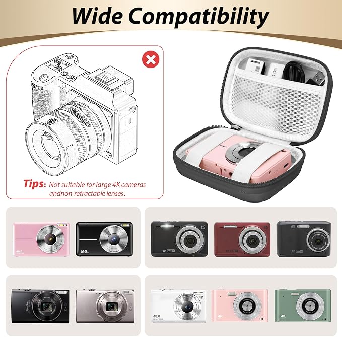 Digital Camera Case for KODAK PIXPRO FZ55/FZ45,Case Only, Matte Black | Fits CAMKORY DC403 and Canon PowerShot ELPH 360 HS Compact Digital Cameras, Small Hard Shell Camera Pouch with Mesh Pocket - Image 3