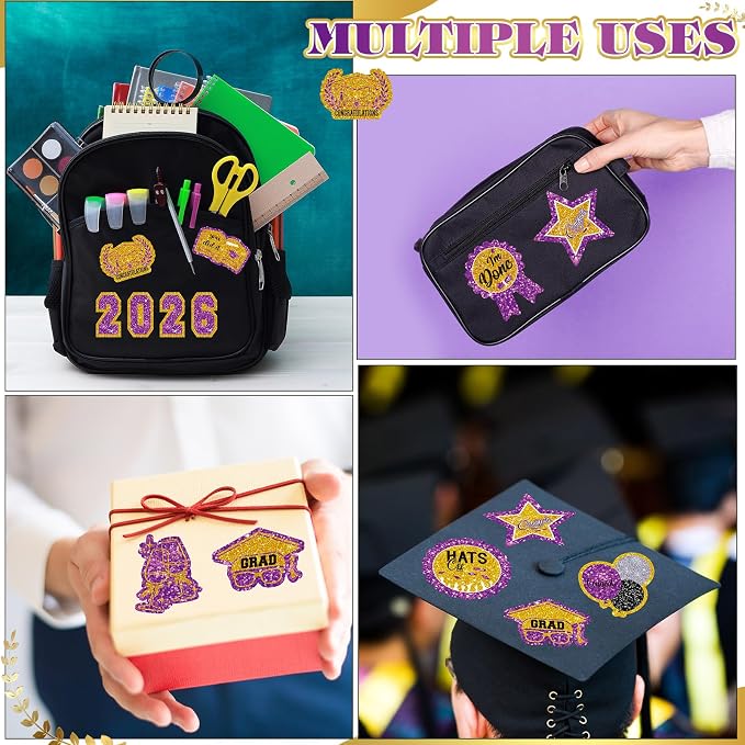 Glenmal 14 Sheets Graduation Photo Display Board Sticker Class of 2026 Purple Gold Picture Display Stickers Accessories for 2026 Grad Party College Board Photo Frame Decor (12x10inch, 8.3x8.3inch) - Image 5