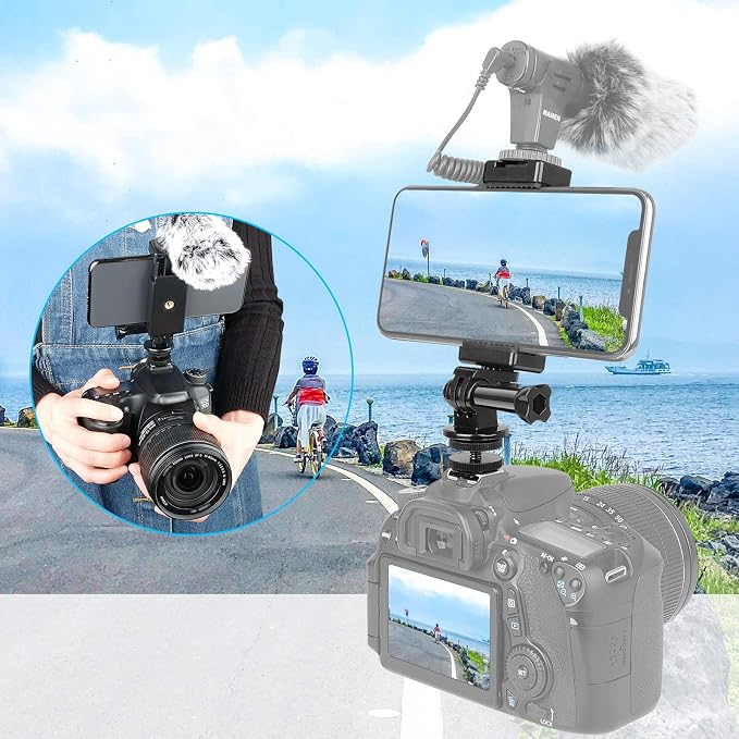 Anwenk Phone Holder Hot Shoe Mount Adapter with Cold Shoe Mount for Microphone/ Flash Light Compatible with Gopro Hero DJI Osmo Action Camera Smartphone, Attach on DSLR Camera / Ring Light/ Tripod - Image 8