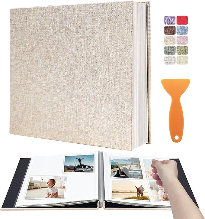 Large Photo Album Scrapbook, Holds 4x6, 8x10 Pictures, Self-Adhesive Pages for Baby, Wedding, Travel & Family Memories, Includes Metallic Pen & Scraper, DIY Memory Book for Gifts 13"x12.8" 60 Pages by HoneyTolly