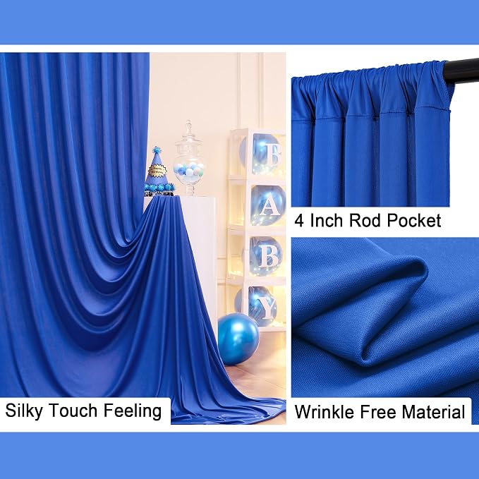 10ft x 8ft Wrinkle Free Royal Blue Backdrop Curtains for Parties, Polyester Photography Backdrop Drapes Back Drop Cloth for Baby Shower Photoshoot Engagement Wedding Birthday Photography Background - Image 4