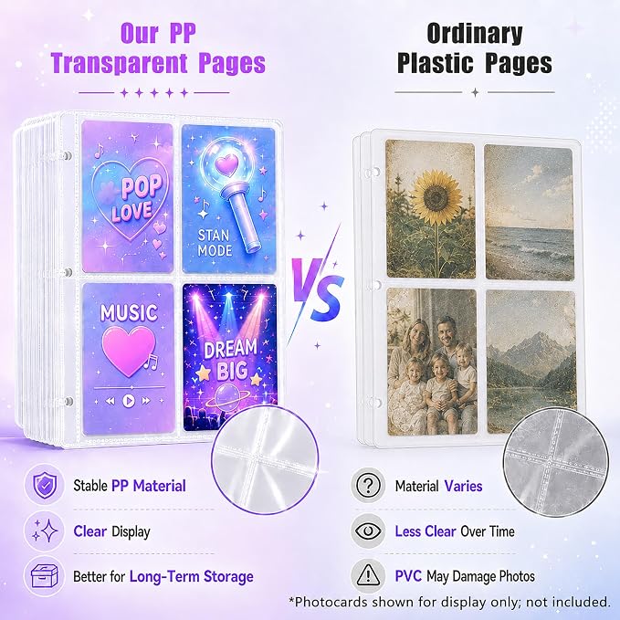 Cute Trading Photocard Binder, STAY Photo Album Cartoon Card Holder Book Storage 400 Cards with Sleeves for Lomo Cards Gift - Boys & Girls, idol Photo Protect (Black, 4 Pockets) - Image 4