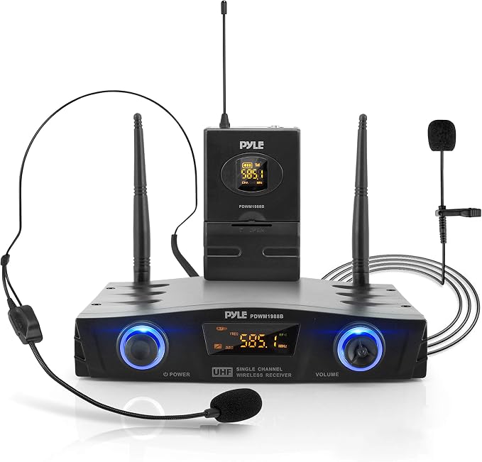 PYLE Compact UHF Wireless Microphone System - Pro Portable 1 Channel Desktop Digital Mic Receiver Set w/ Belt-Pack Transmitter, Receiver, Headset and Lavalier Mics, XLR, For Home, PA PDWM1988B,Black - Image 4