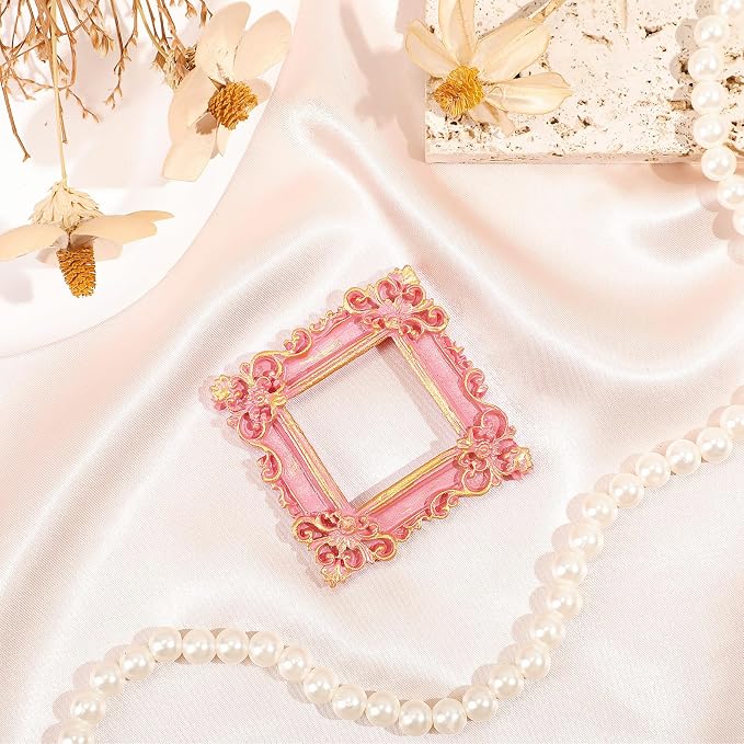 Vicenpal 25 Pcs Pink Gold Mini Vintage Picture Frames Bulk | Small Vintage Photo Frames, Antique, Resin, Baroque, Ornate, Cute Wallet Size, for DIY Jewelry Gifts Christmas Wedding Decor - Image 2