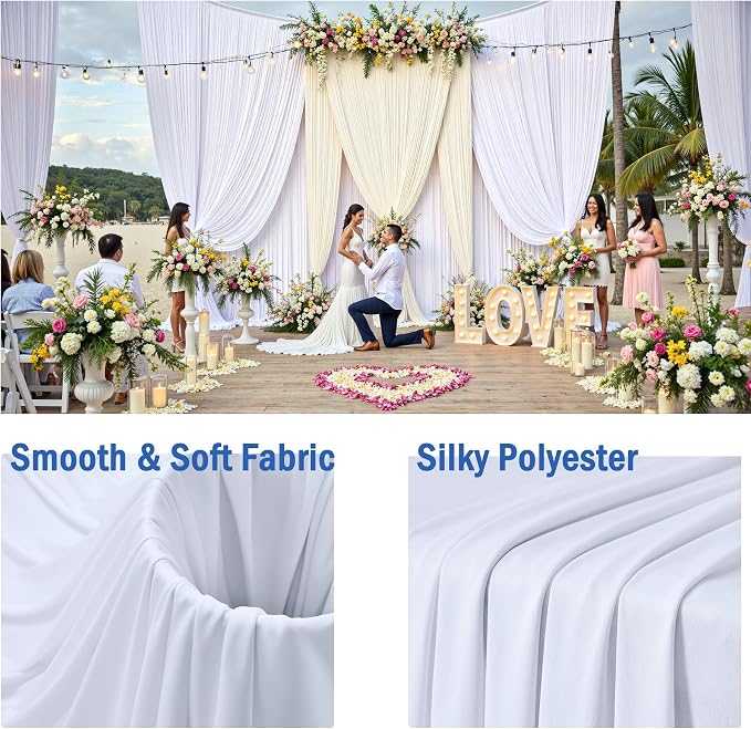 10x10ft Wrinkle Free White Backdrop Curtains for Party Background, 2 Panels 5x10ft Silky Polyester Photo Backdrop Drapes Back Drop Cloth for Wedding Birthday Photography Baby Shower Decor - Image 5