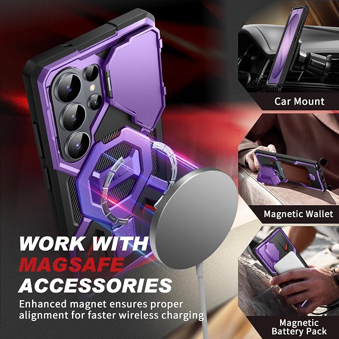 TONGATE Magnetic Stand for Samsung Galaxy S26 Ultra Case, Compatible with Magsafe, [Camera Cover & 2 Front Frames][Military Drop Protection] S26 Ultra Case Built-in Screen Protector & Belt Clip,Purple - Image 3