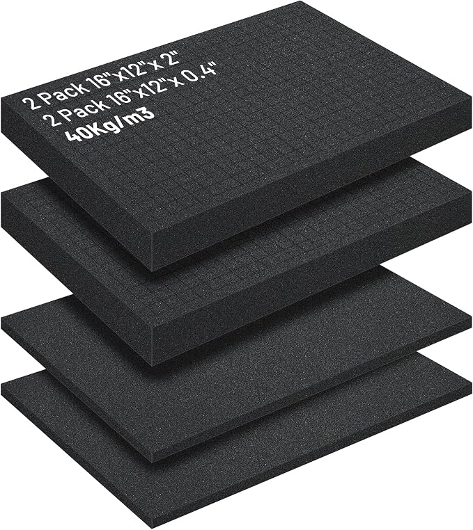 4Pcs Pick and Pluck Foam Sheets for Cases (2Pcs 16x12x2" + 2Pcs 16x12x0.4"), Tool Box foam for Toolbox, Gun Case, Camera Case, Pre-Cut Cubes for Customizable Protective Foam Insert Kit - Image 6