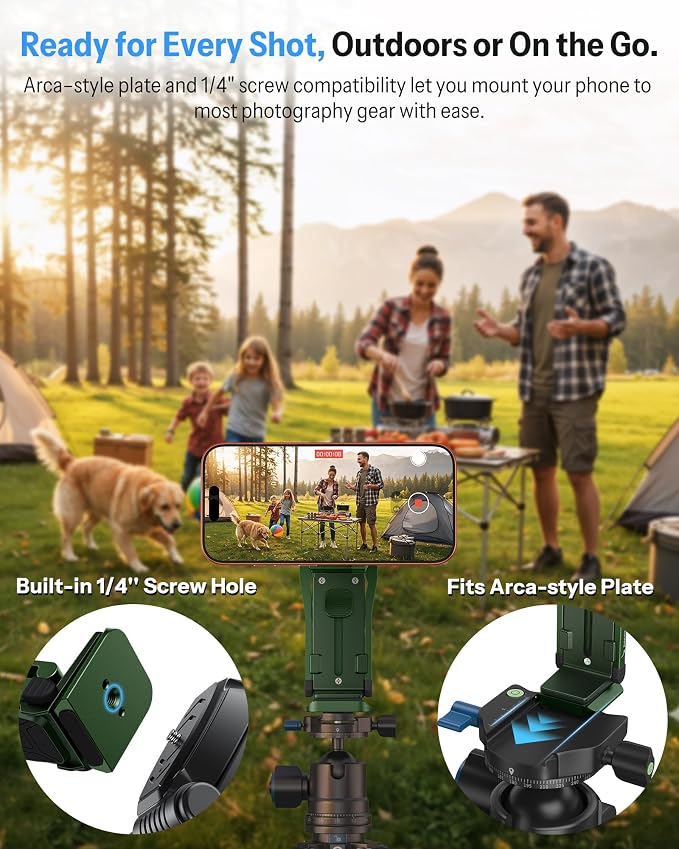 OMOTON TP02-Pro Magnetic Phone Holder, 5-in-1 Tripod Stand with Rear Attachment Plate | Desk, Kitchen, Gym, Vlogging | iPhone 12-17 Series, Blue, Green - Image 4