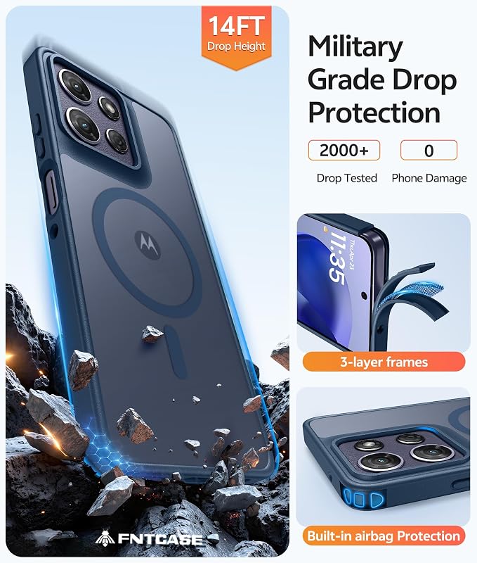 FNTCASE for Motorola Moto G Power 2026/2025 Case, Screen Protector, Blue | Translucent Matte Magnetic Back, 14FT Military Grade Drop Protection, Shockproof Protective Phone Cover - Image 5