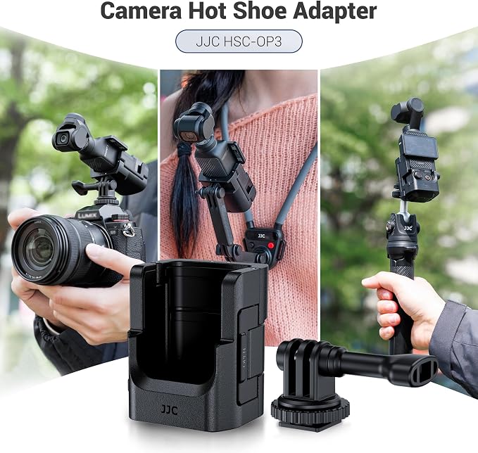 JJC 3-in-1 Expansion Adapter Cage for DJI Osmo Pocket 4 3 and Xtra Muse | Tripod Mount Hot Shoe Extender Converter, 1/4-20 Stick Handle Bracket Accessories, with Action Camera Port & Cold Shoe Holder - Image 6