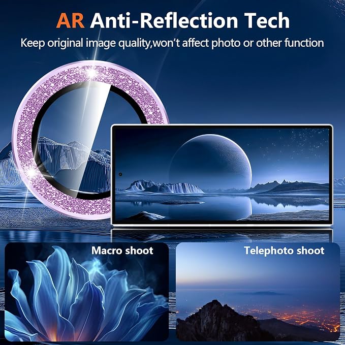 for Samsung Galaxy Z Fold 8 Ultra Camera Lens Protector, Individual Metal Ring Tempered Glass Lens Cover, [Strong Adsorption] Scratch Resistant Ultra-Thin HD Clear Lens Cover, 1 Set-Purple Sparkly - Image 3