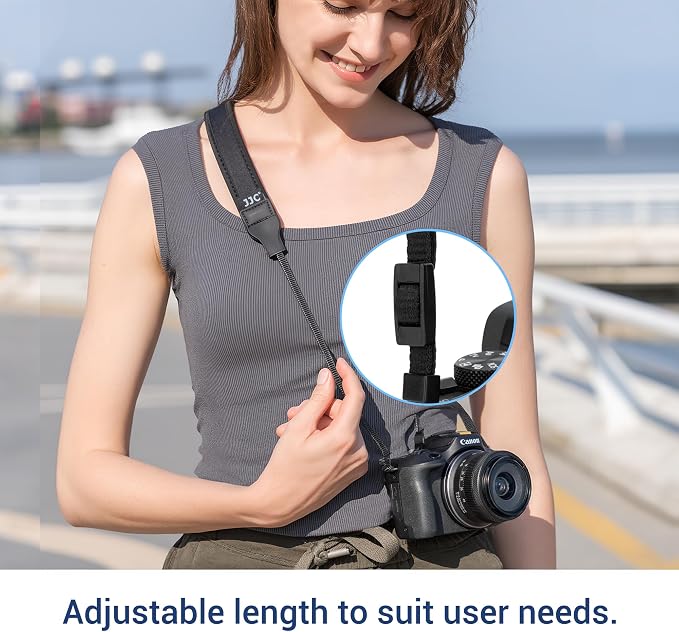 JJC Neck Shuolder Strap for Canon EOS R50V R50 R100 M50 Mark II, Neoprene | Camera Strap with Quick Release, 23.6-43.3" Adjustable, Soft Padded for Comfort - Image 6