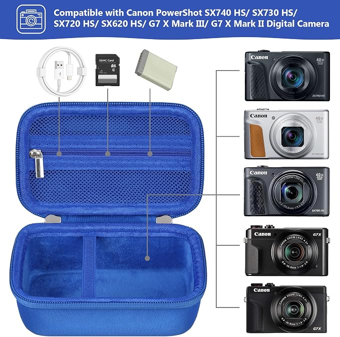 Carrying Case for Canon PowerShot SX740 HS, SX730 HS Camera, Blue | SX720 HS, SX620 HS, G7 X Mark III, G7 X Mark II Digital Camera, Storage Holder Travel Bag with Mesh Pocket for Battery Pack - Image 2