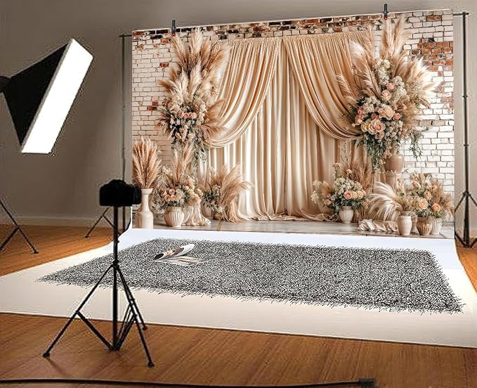 20X10ft Boho Floral Wedding Backdrop Wall Background Photography Beige Vintage Flowers Backdrops for Parties Wedding, Girls Birthday Princess Weeding Bridal Shower Floral Anniversary Ceremony Decor - Image 7