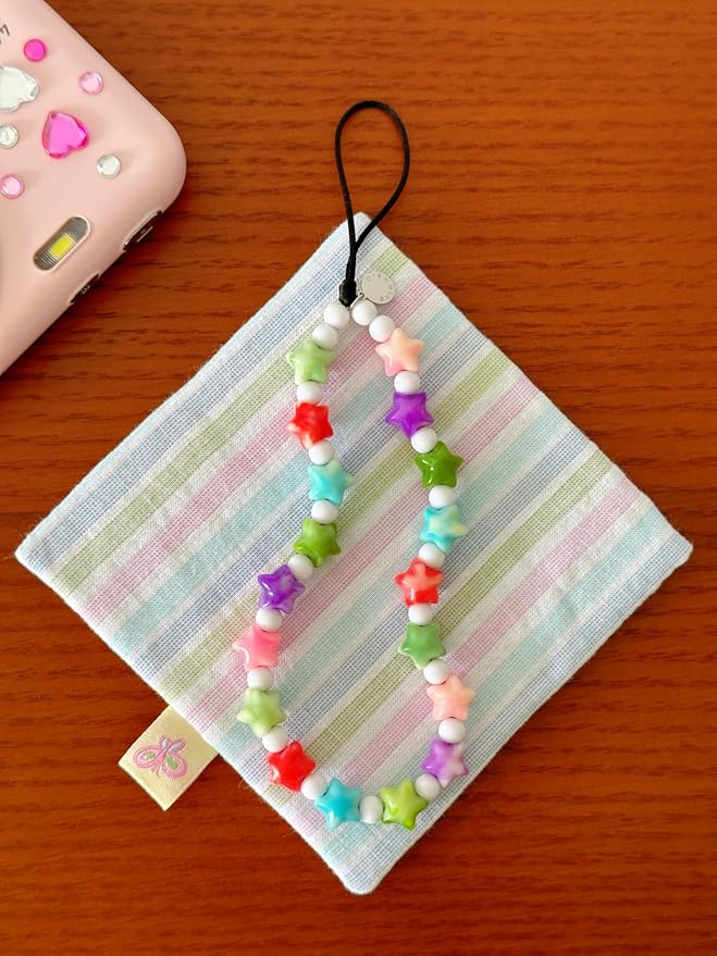 Drawwind Phone Charm Beaded Wristlet Strap Universal Cell Phone Lanyard Cute Bracelet Wrist Strap Beaded Chain String Handmade Accessories for Case Camera Bags (Star Girl) - Image 4