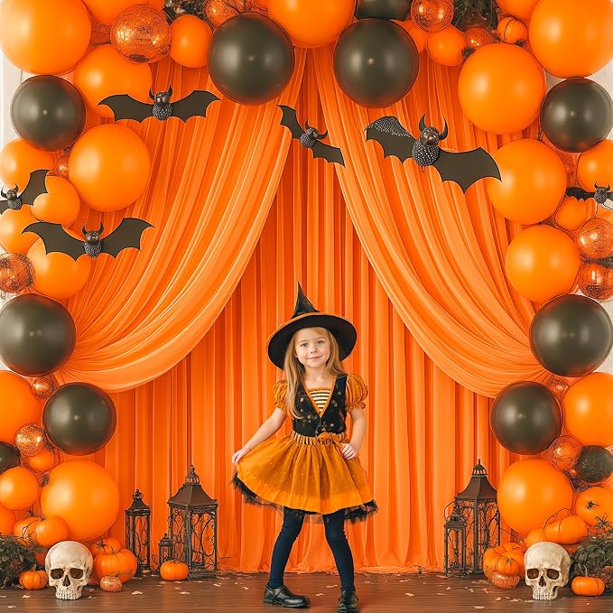 Orange Backdrop Curtain 10 Panels-Wrinkle-Free Curtains Polyester Photography Drapes for Baby Shower Birthday Party Photo Background Backdrop Stand- 40 X10FT (Orange) - Image 3