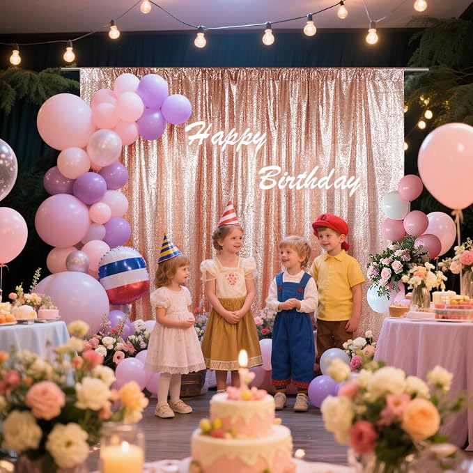 SquarePie 20x10ft Rose Gold Sequin Backdrop, High Density Non-Transparent Glitter Curtain for Photography, Birthday, Wedding Party Decorations, Thick Solid Background with 4" Rod Pocket, 1 Panel - Image 4