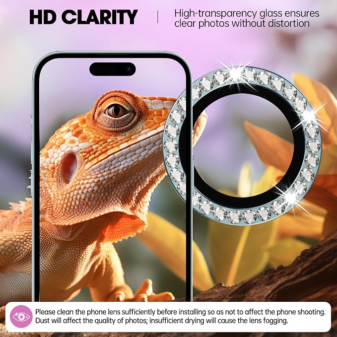 for iPhone 16/16 Plus Camera Lens Protector Bling Diamond, Green | Individual Metal, 9H Hardness, Scratch Resistant, Shockproof, Drop Protection, Case Friendly, Stylish Accessories - Image 4