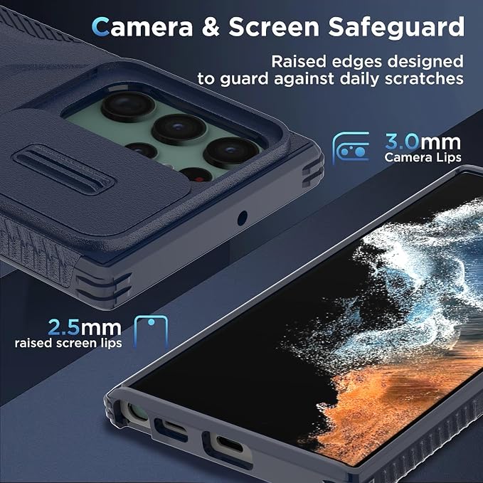 for Galaxy S22 Ultra Case with 1 HD Screen Protector & Slide Camera Cover [Military-Grade] Phone Case Heavy Duty Rugged Shockproof Protective Cover for Samsung Galaxy S22 Ultra(Blue) - Image 5