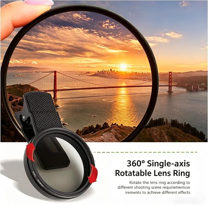 CPL Smartphone Lens Filter with Polarization, Universal Clip-On to Eliminate Glare & Boost Colors for iPhone Android Photography (67mm) - Image 4