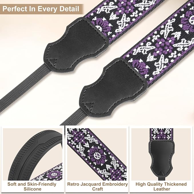 FIEIL Neck Strap Silicone Camera Straps - Padded Camera Strap, 1.5" Wide Adjustable Nylon Shoulder Strap - Compatible with Canon, Nikon, Sony, and More DSLR and Mirrorless Cameras (Purple) - Image 5