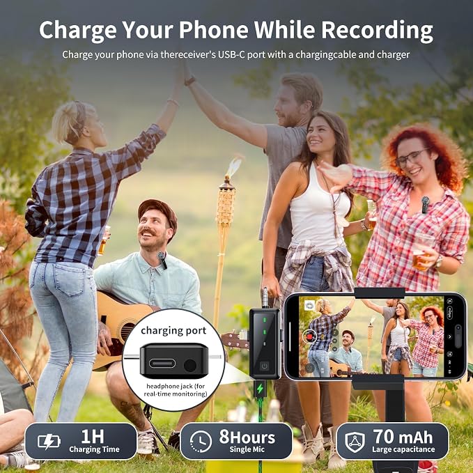 Microphone for iPhone & Android, Wireless Mini Microphone | Battery Display, Clear Voice, Noise Cancelling, 3 in 1 Lavalier Mic for TikTok, YouTube & Interviews, Dual Mic - Image 6