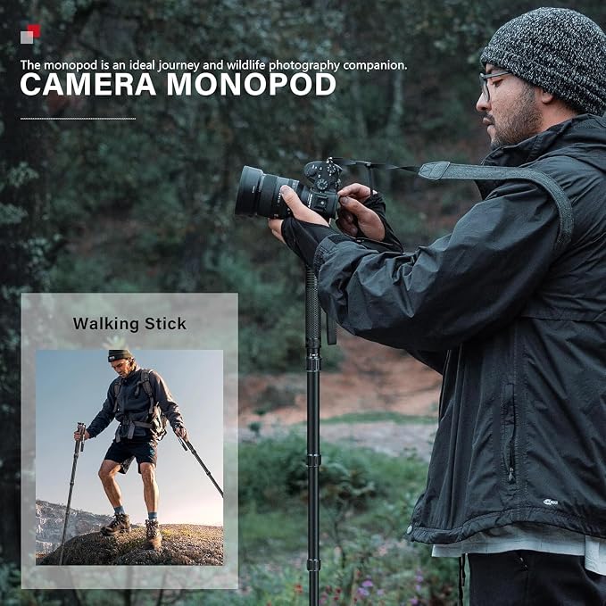 Monopods for Cameras 15.75'' - 61'' Camera Monopod Walking Stick with Handle Portable Compact Travel Monopod Aluminum Selfie Stick 6 Sections 7KG for DSLR Video Camcorder Stand (A-555L Grey) - Image 6