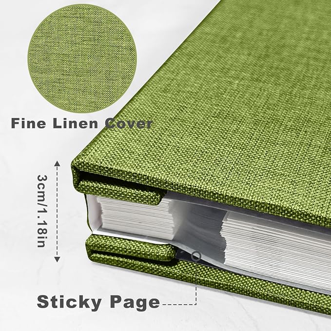Large Photo Album Self Adhesive, DIY Scrapbook Album for 4x6 8x10 10x12 Pictures, 60 Pages Matcha Linen Cover Memory Book, Ideal Gift for Family Wedding Baby Christmas Anniversary - Image 3