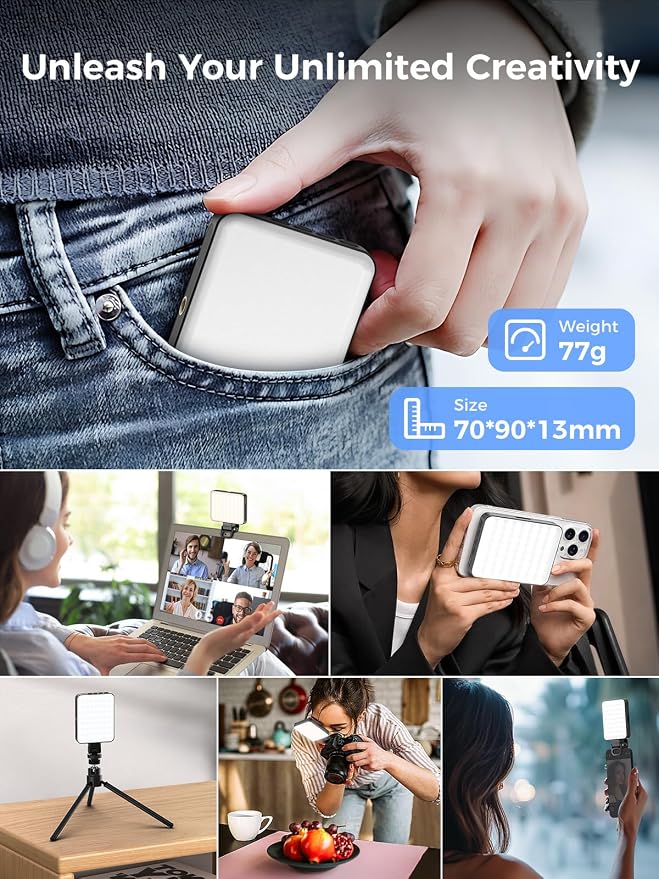 Smiling Shark Portable Camera Light with Magnetic 2000mAh Rechargeable | CRI 80+ LED Selfie Light with Clip and Cold Shoe Mount 3 Colors Brightness Adjustable Photo Light for Live Laptop Phone Video - Image 6