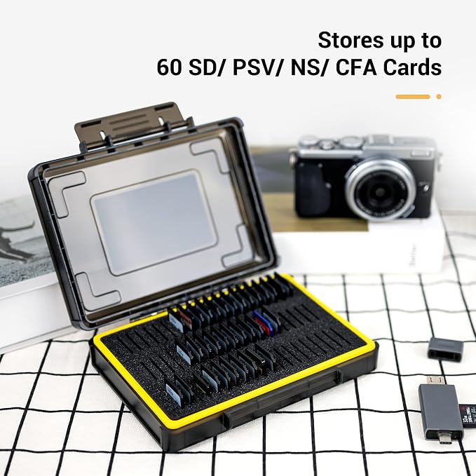 Kiwifotos 60 Slots SD Memory Card Case Holder for SD/CFexpress Type A Card | Water-Resistant & Shockproof SD Card Organizer, Hard PC Shell with Snap Closure, Custom EVA Foam Slots, with Sticker - Image 2