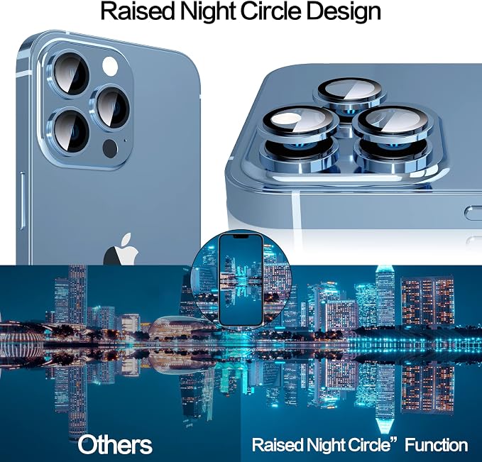 YWXTW [3+1] [Upgraded] Camera Lens Protector for iPhone 13 Pro Max 6.7 Inch/iPhone 13 Pro 6.1 Inch, [Keep Original Camera] [Installation Frame] Tempered Glass Camera Lens Cover, 1 Set (Sierra Blue) - Image 5