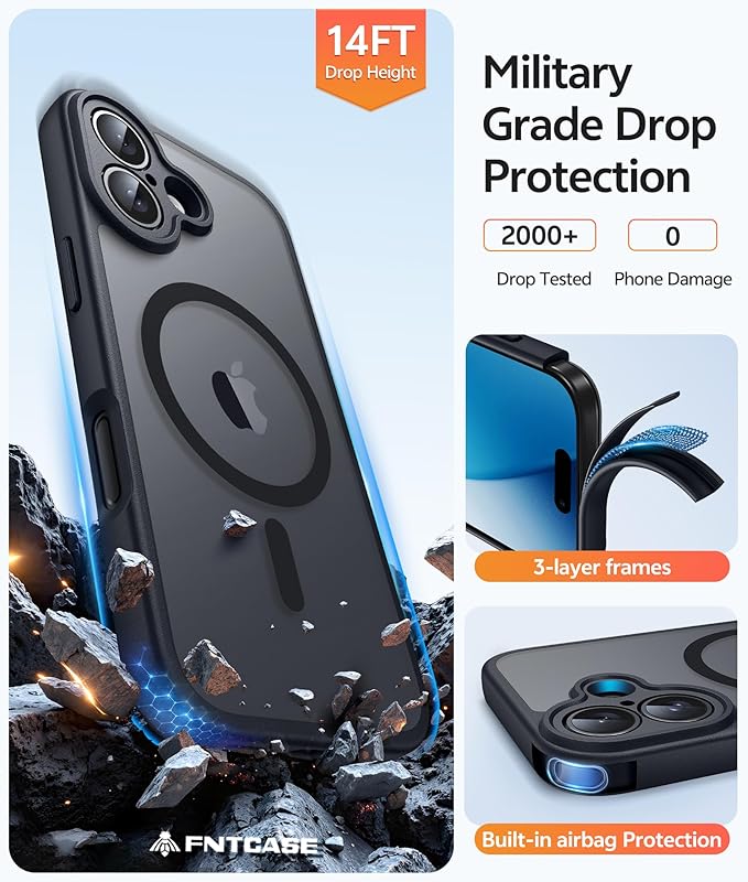 FNTCASE for iPhone 17 Case, Compatible with Magsafe, Glass Screen Protector | Full Camera Protection, Translucent Matte, 14FT Military Grade Drop Proof, Shockproof Protective Phone Cover, Black - Image 5
