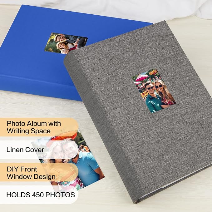 450 Pocket 4x6 Photo Album with Writing Space, Linen Cover, Grey | Large Capacity, 4x6 Album Book, with Memo for Family, Wedding Baby, Travel Memories Graduation Pictures - Image 2
