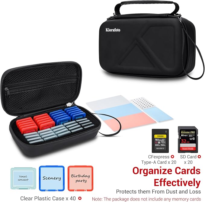 EVA PU CFexpress Type A Card SD Card Holder with 40PCS Individual Plastic Memory Card Case for 20 CFexpress Type-A Cards & 20 SD SDXC SDHC Cards,Water-Resistant CFA Memory Card Storage for Sony Camera - Image 2